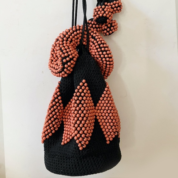 unique antique beaded pouch drawstring handbag - Picture 10 of 13